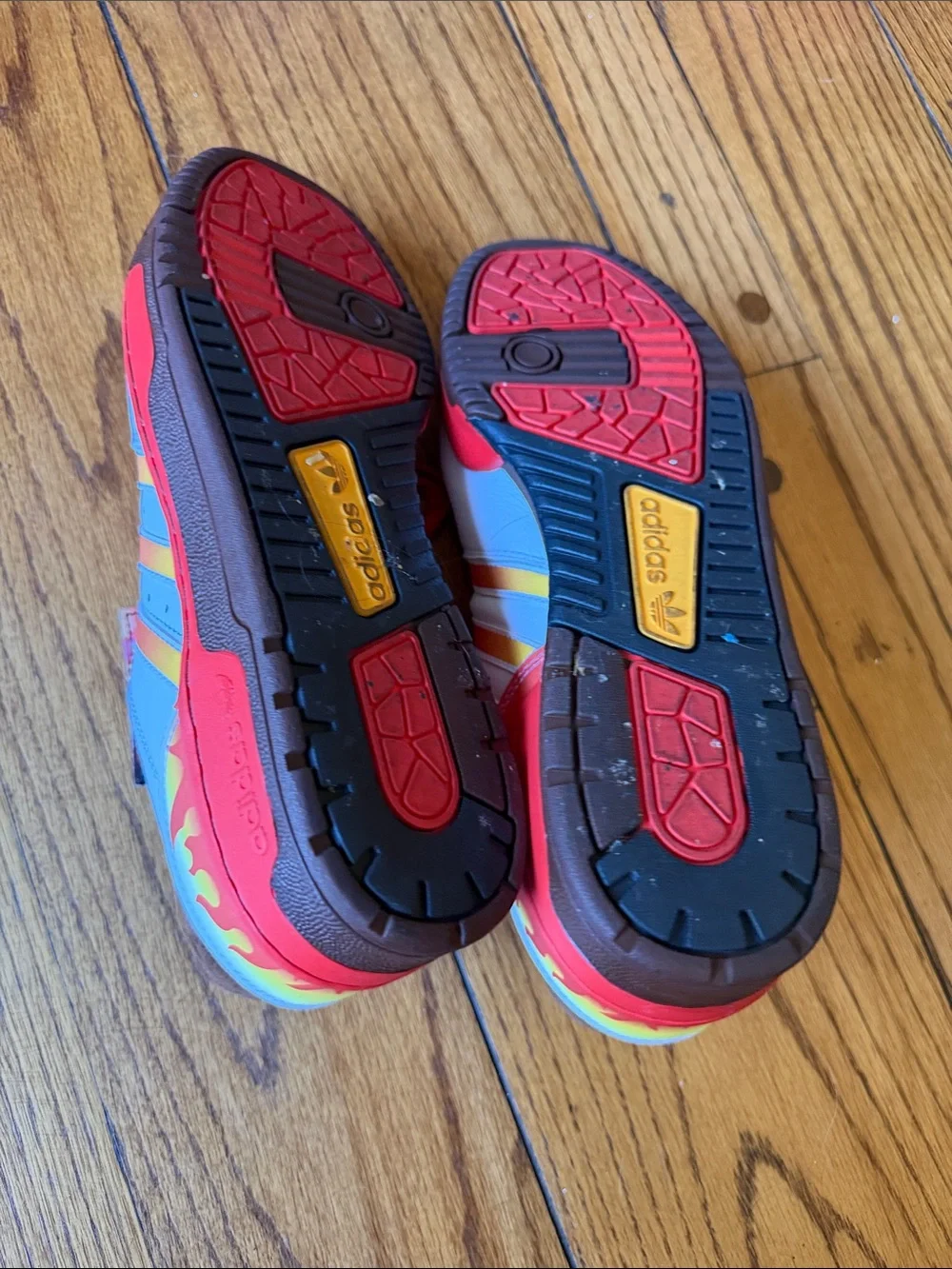 adidas White Sneakers with Red Laces and Orange-Yellow Gradient Demon Slayer